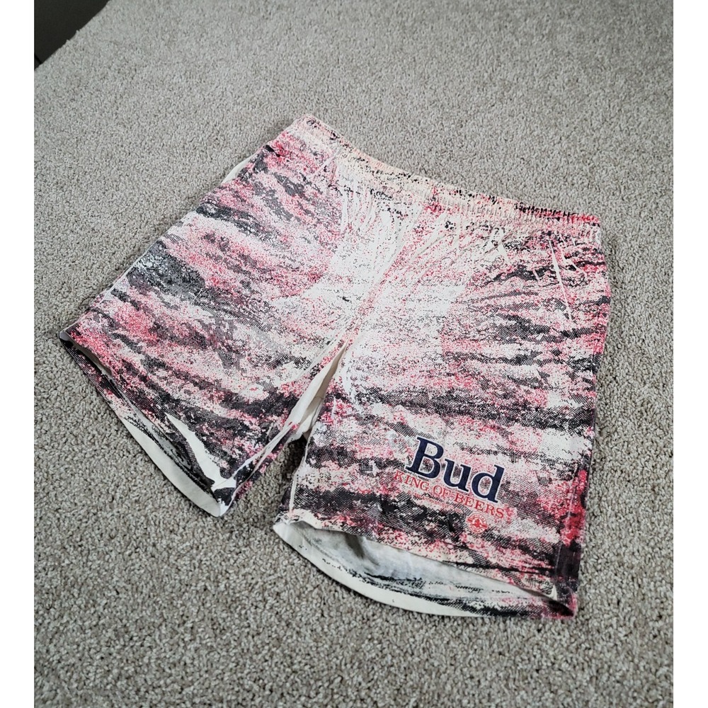 Vintage 90s Budweiser Shorts Medium Beer Party Drawstring Beach USA Made Pockets